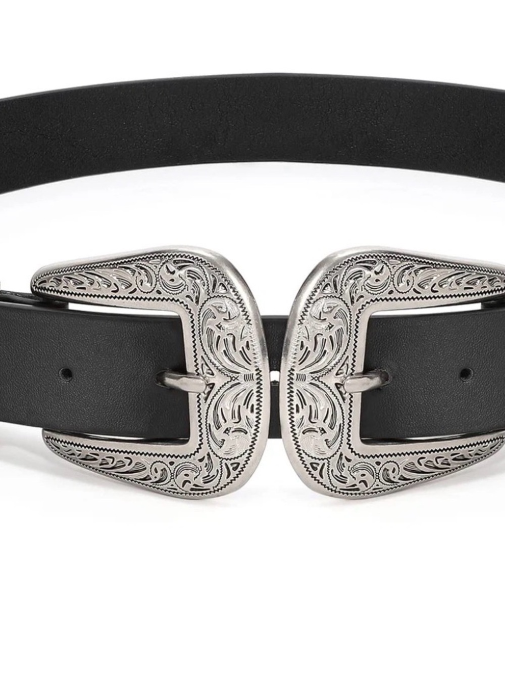 Black Double Western Buckle 100%Leather Belt